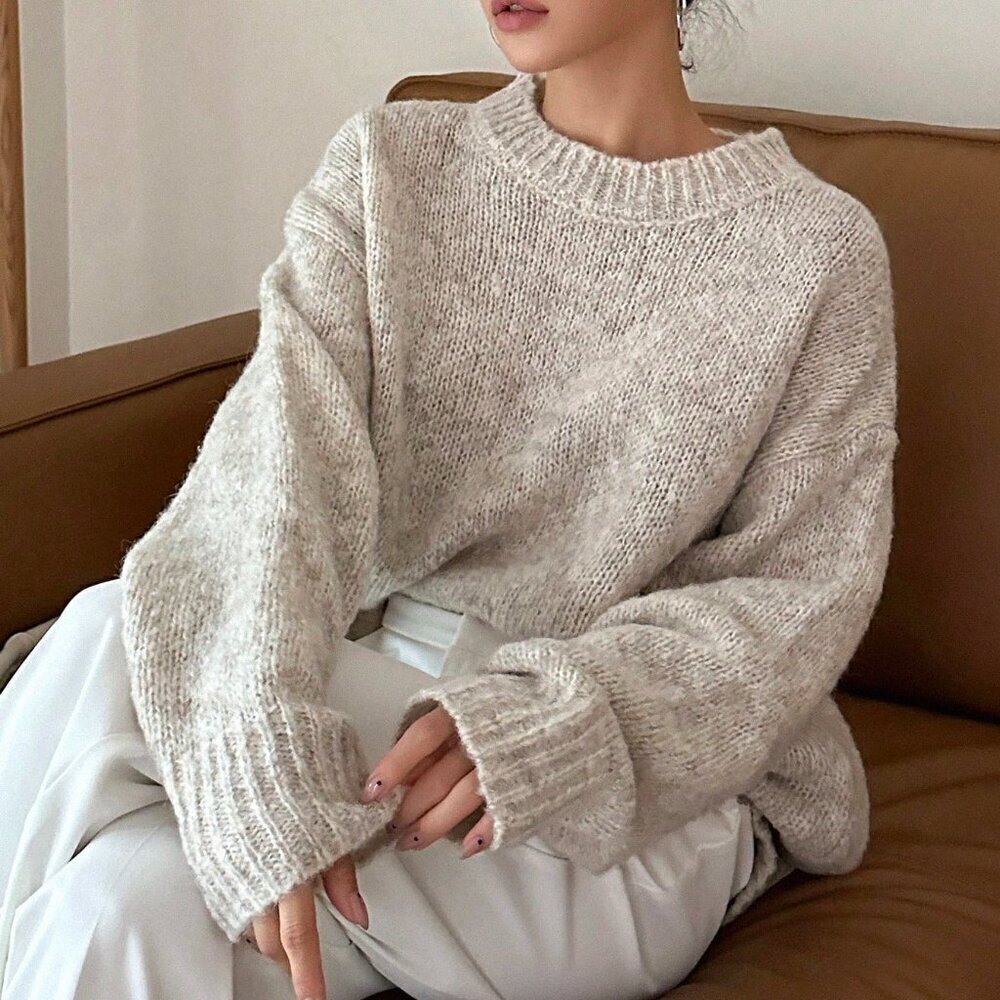 Apricot Casual Women's Solid Drop Shoulder Sweater - Picture 7 of 9